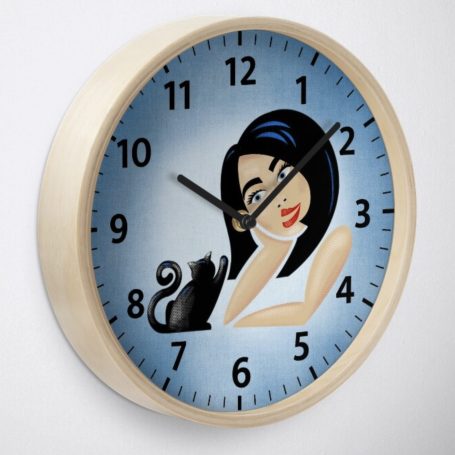 Wallclock with woman and kitten