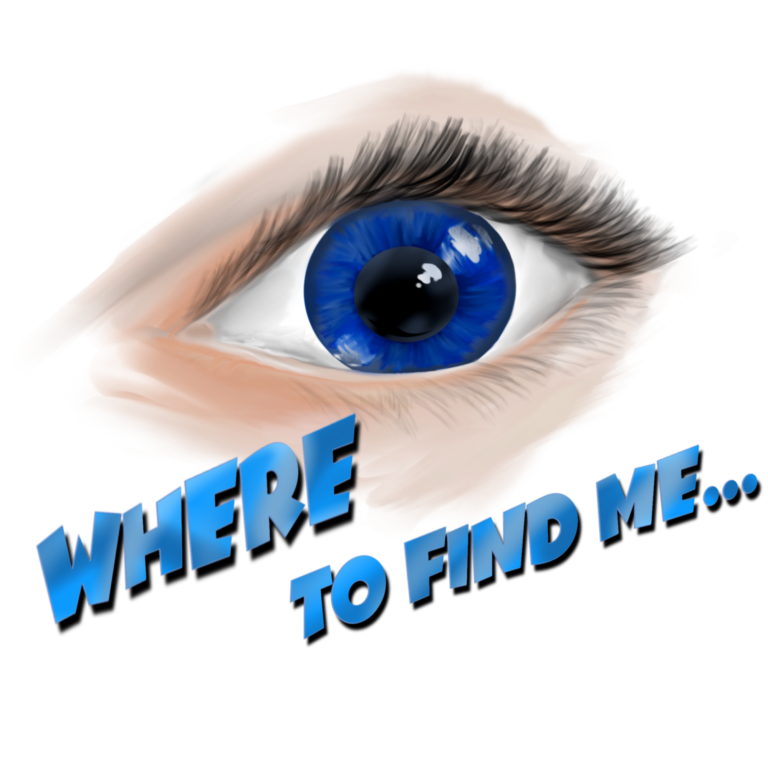 Painting of an eye, text: Where to find me