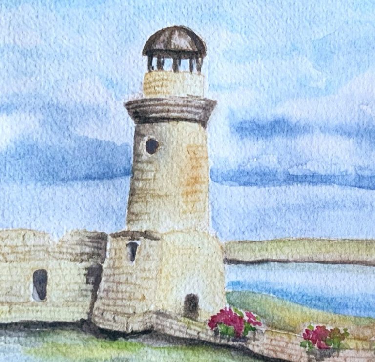 Watercolourpainting of a lighthouse